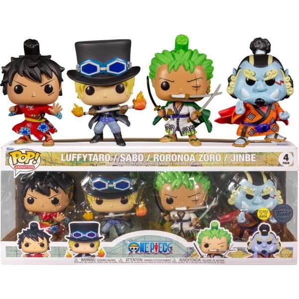 Figuriner Funko Pop! One Piece Luffytaro - Sabo - Roronoa Zoro - Jinbe som lyser i mörkret 4-pack exklusivt