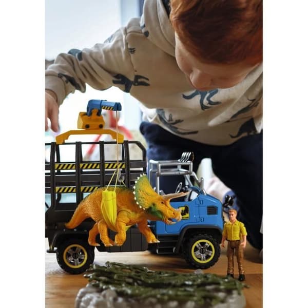 Dino Transport Mission, 43-delat set med Triceratops figur- och transportbil, dinosaurieleksaker för barn