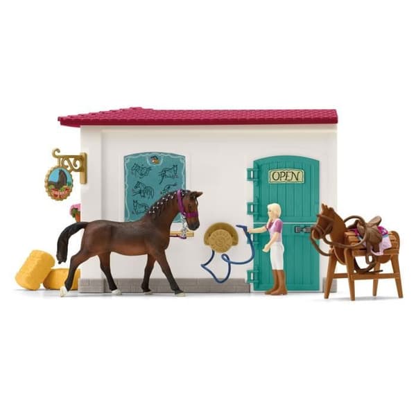 Ridbutik för schleichhästar, Schleichbox med 67 element ingår inklusive 1 schleichhäst, figurbox
