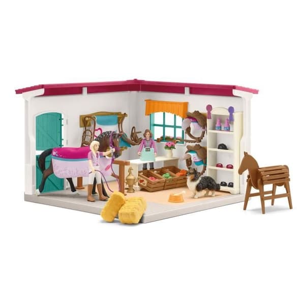 Ridbutik för schleichhästar, Schleichbox med 67 element ingår inklusive 1 schleichhäst, figurbox