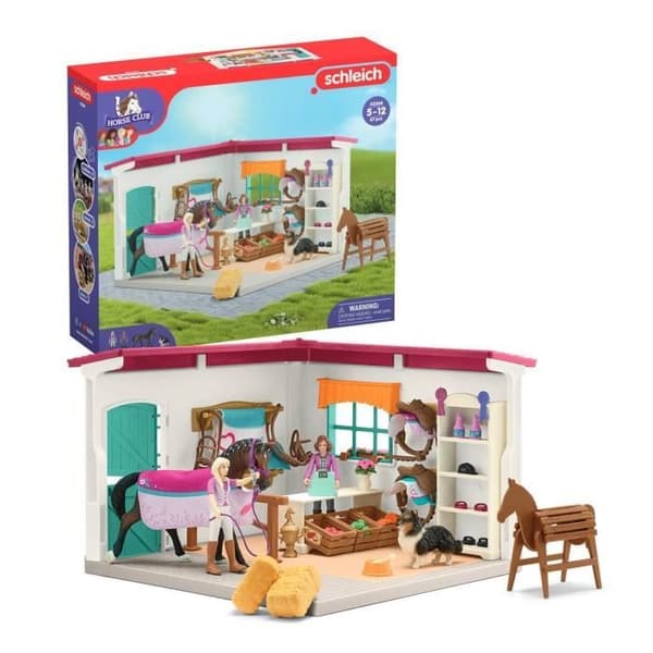 Ridbutik för schleichhästar, Schleichbox med 67 element ingår inklusive 1 schleichhäst, figurbox