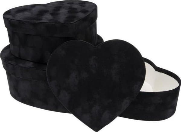 Blomlåda 3 st velour hjärta sort ROZETTE