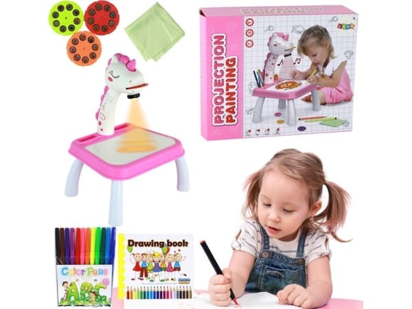 LeanToys Enhörning Ritprojektor Pennor Rosa