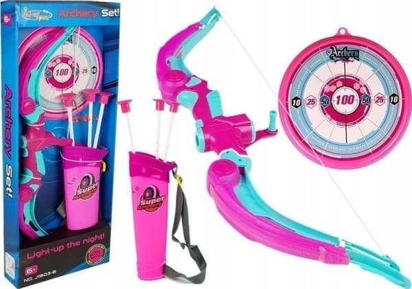 LeanToys Pilbåge med sköld + 3 sugkoppspilar Rosa