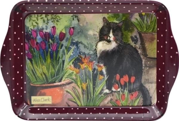 Lite kjøkkenbrett Katt og Tulipaner