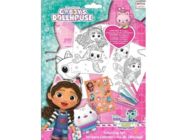 Gabby's Dollhouse coloring set + 6 crayons + Gabby's Cat stickers Gabby's Dollhouse GD00082 Kids Euroswan