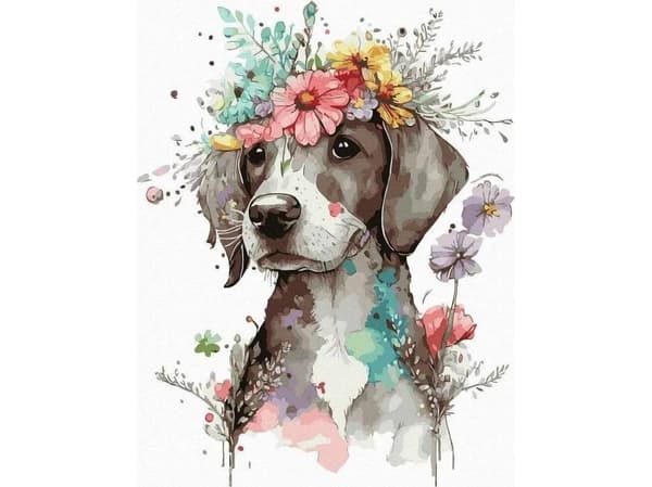 Målning efter siffror - Hund i blommor 40x50cm EDUKAMP
