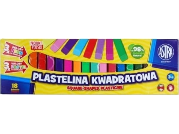 Plasticine Astra firkant 18 farger NEON PASTELL
