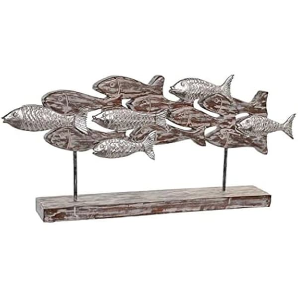 DKD Heminredning Dekorativ statyett Spiralform Mangoträ Aluminium Brun 68 x 9 x 30 cm