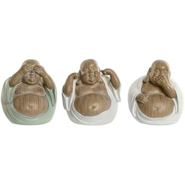 Dekorativ statyett - HOME ESPRIT - Orientalisk Buddha - Flerfärgad - 3 enheter - 10 x 9 x 10,5 cm