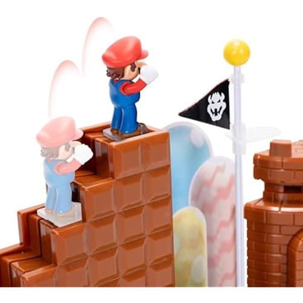 Nintendo Super Mario - Super Mario Bros End of Level Figur Set - Mario 6,35 CM ledad figur - Slott, trappor och