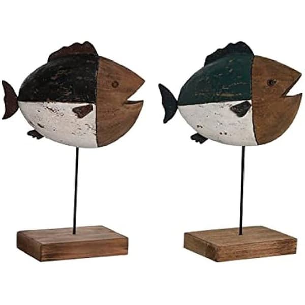 Dekorativ statyett - DKD HEMINNREDNING - Flerfärgad naturlig fisk - 18 x 8 x 26 cm - Set med 2 - Inomhus