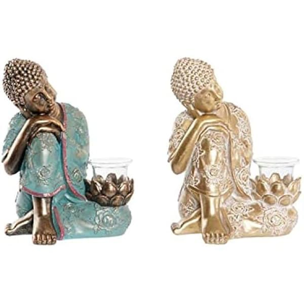 Dekorativ statyett - DKD HEMINNREDNING - Buddha - Grönt och guld - Harts och glas - 17x14,5x23,7 cm