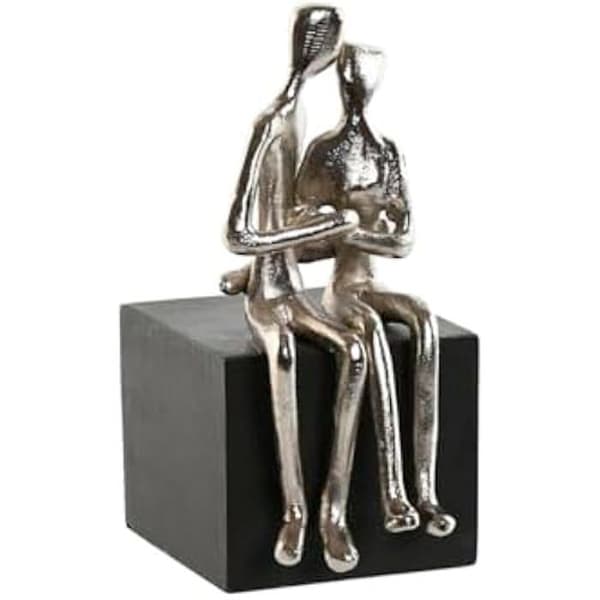 Dekorativ statyett - HOME ESPRIT - Par - Silversvart - 13 x 9 x 20 cm - Inomhus