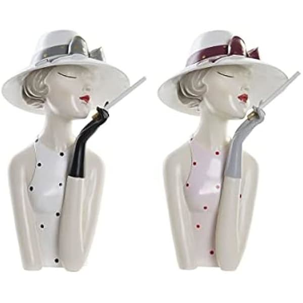 Dekorativ statyett - DKD HEMINNREDNING - Vinyl - Vit och rosa - 18,5 x 15 x 31 cm - Inomhus