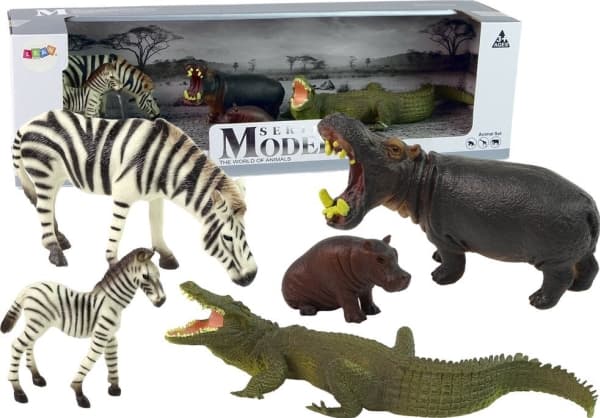 LeanToys Figur Afrika Ville Dyr Flodhest Sebraer