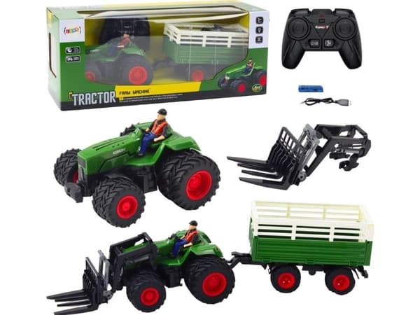 Lantbrukstraktor med släp och gafflar Tvillinghjul Fjärrstyrd RC LEAN Toys