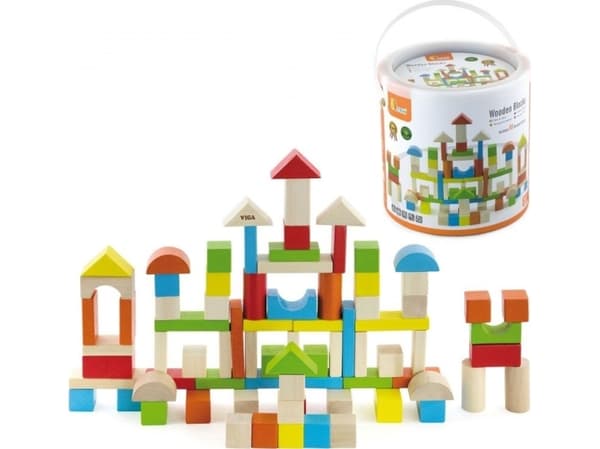 Viga Toys Utdanningsblokker i tre i bøtte 80 stk.