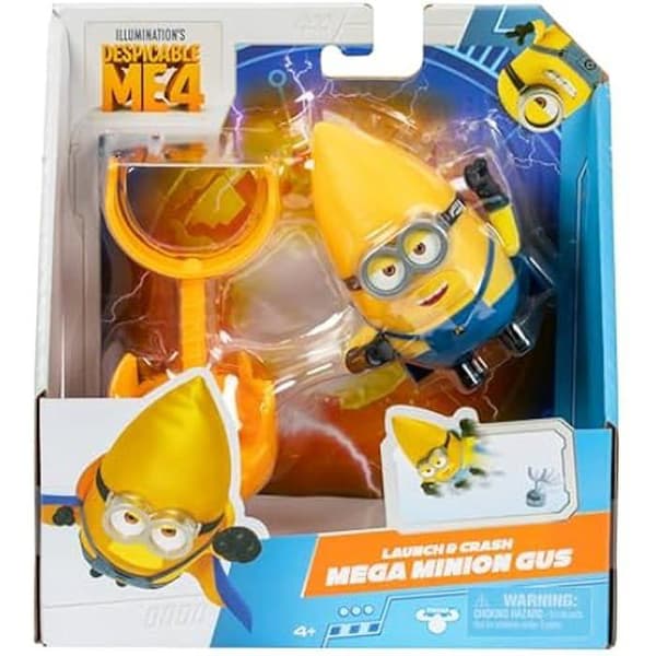 MINIONS Despicable Me 4 Lansering och Krasch Mega Gus Actionfigur | Skjut Gus in i scenen från hans lanserare | Samla alla 5