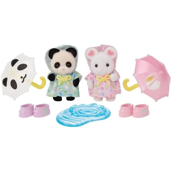 Ledade figurer - SYLVANIAN FAMILIES - Baby Duo i regndräkter - Panda och Marshmallow Mouse
