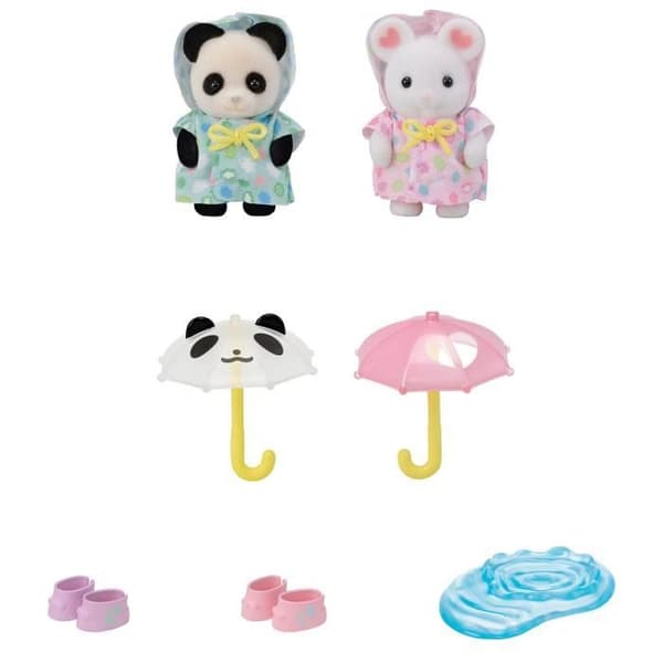 Ledade figurer - SYLVANIAN FAMILIES - Baby Duo i regndräkter - Panda och Marshmallow Mouse