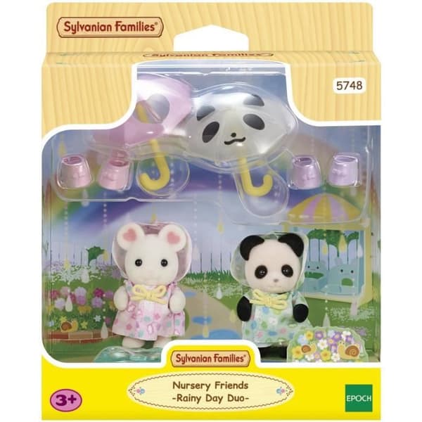 Ledade figurer - SYLVANIAN FAMILIES - Baby Duo i regndräkter - Panda och Marshmallow Mouse