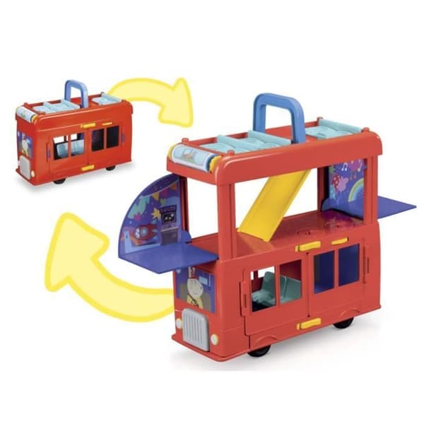 Peppa Pig, 2 i 1 Party Bus set med 3 figurer och 13 tillbehör, förskoleleksaker för flickor och pojkar, från 3 år