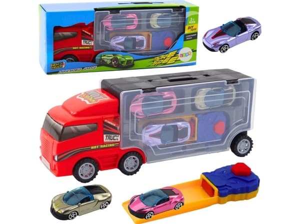Truck med garage med bilar Launcher 3st Röd