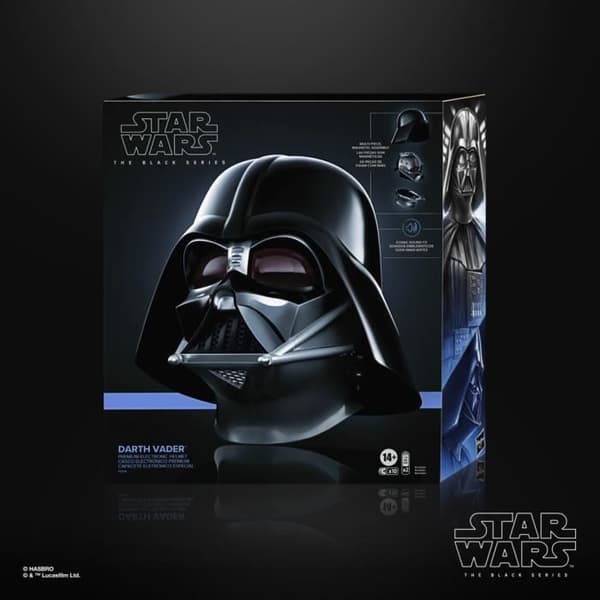 Premium elektroniskt Darth Vader-huvudskydd, ljudeffekter, cosplay-artikel, från 14 år, Star Wars The Black Series