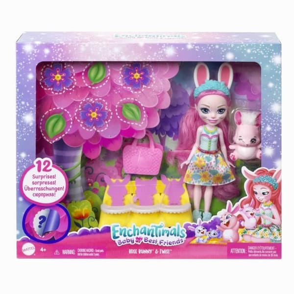 Enchantimals Baby's Best Friends docka med 4 djur och tillbehör - HLK85