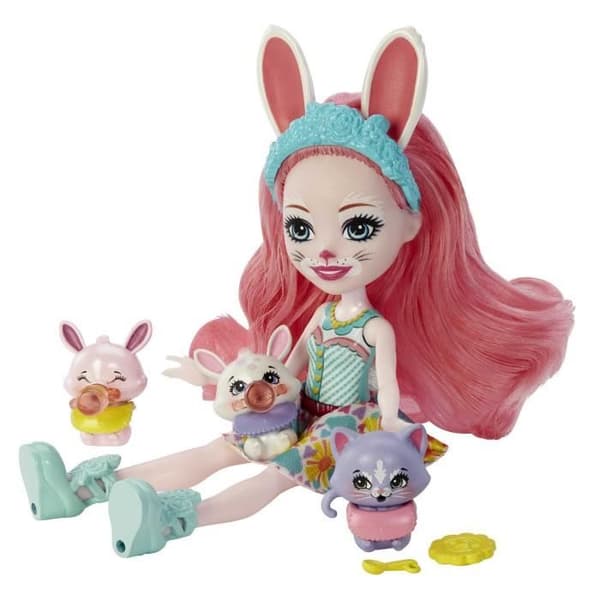 Enchantimals Baby's Best Friends docka med 4 djur och tillbehör - HLK85