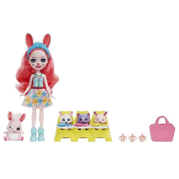 Enchantimals Baby's Best Friends docka med 4 djur och tillbehör - HLK85