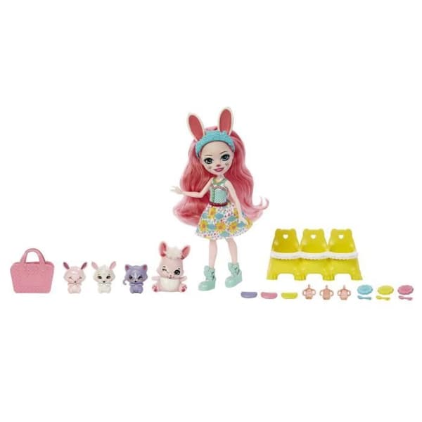Enchantimals Baby's Best Friends docka med 4 djur och tillbehör - HLK85