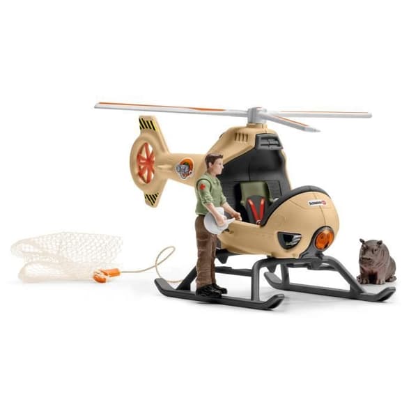 Helikopter för djurräddning, 8-delad box med lejon- och flodhästfigurer - Hållbar, rolig och lärorik leksak