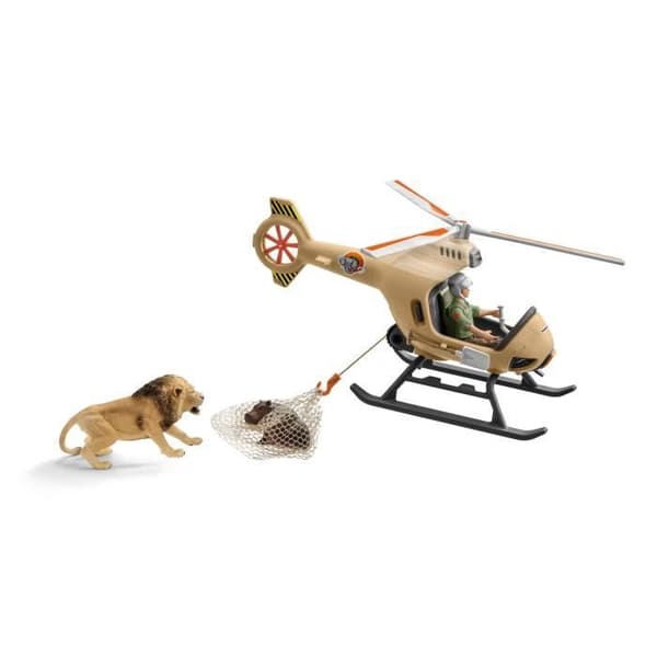 Helikopter för djurräddning, 8-delad box med lejon- och flodhästfigurer - Hållbar, rolig och lärorik leksak