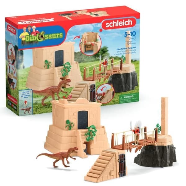 Äventyr i den förlorade templet, Schleich 42657 Dinosaurier, Set med en Monolophosaurus dinosaurie inkluderad, För barn från 5 år