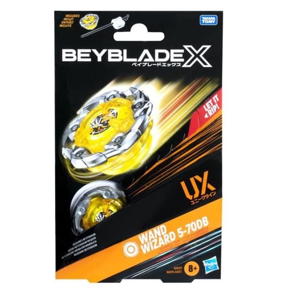 Beyblade X Startpaket Wand Wizard 5-70DB UX, uthållighetstopp och launcher, äkta Takara Tomy-topp, från 8 år.