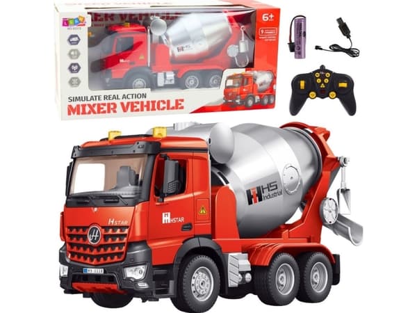 LeanToys RC 2.4G 9CH kauko-ohjattava betonisekoitin punainen