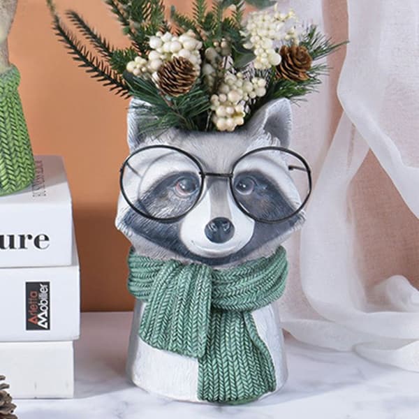 TD® Raccoon Flowerpot Ornament 13,5*14*21,5cm Kreativ form Suckulent blomkruka Djurhuvudplanterare