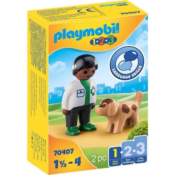 PLAYMOBIL - 70407 - PLAYMOBIL 1.2.3 - Veterinär med hund