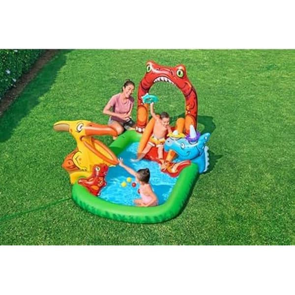 Lekplats - BESTWAY - Jurassic Splash™ - 241 x 140 x 137 cm - Dinosarier - Rutschkana med spray