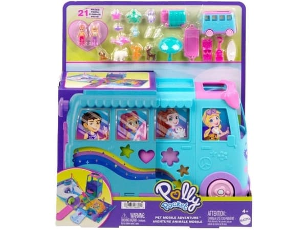 Polly Pocket Pet Mobile Adventure Transforming camper with accessories JCC22 MATTEL