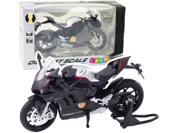 Sport Motorcykel Metall Lampor Ljud Silver Delar Svart V4 1:12