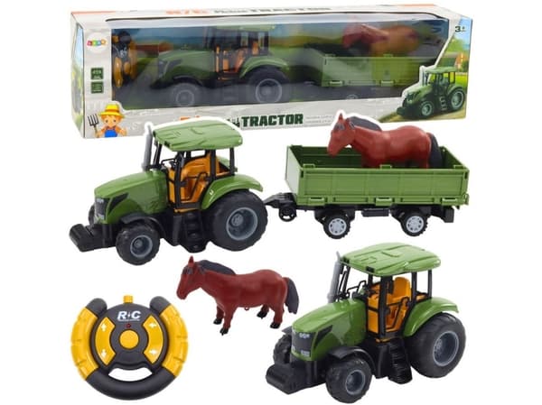 Lean Toys Fjärrstyrd traktor med släp och hästfigur