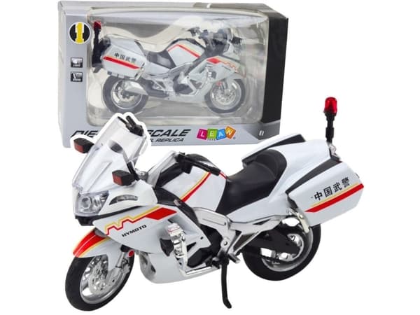 Lean Toys METAL-MOTORCYKEL MED HÖGSKYLTAR OCH STRÖM - VIT/ RÖD/ GUL 1:12