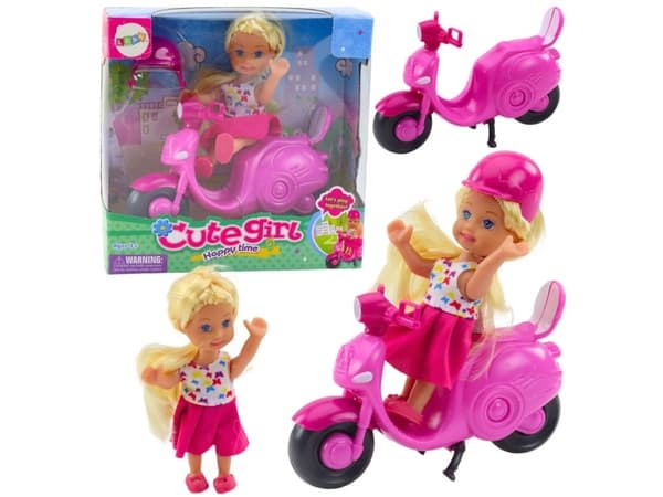 Mini Doll Sett Doll Scooter Hjelm Rosa