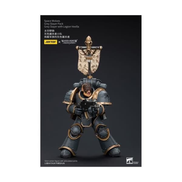 Joy Toy (CN) - Warhammer The Horus Heresy - Figur 1/18 Space Wolves Grey Slayer Pack Grey Slayer Med Legion Vexilla 12 cm