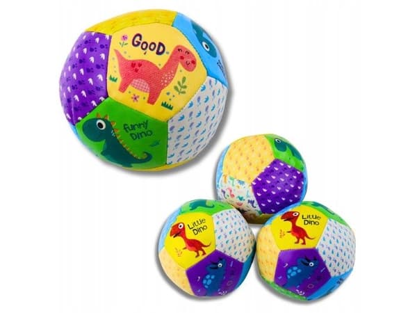 Set med Mjuka Bollar med Dinosaurier Färgade 9cm 3st
