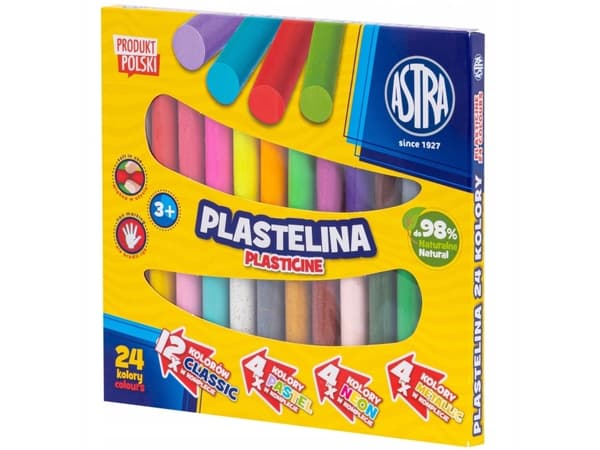 Astra Plasticine 24 färger (12 klassiska, 4 pastell, 4 neon, 4 metallic) 303123001