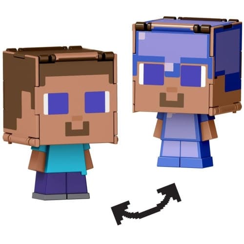Minecraft - Mob Head Minis Flipping Figs - Steve & Steve in Enchanted Armor